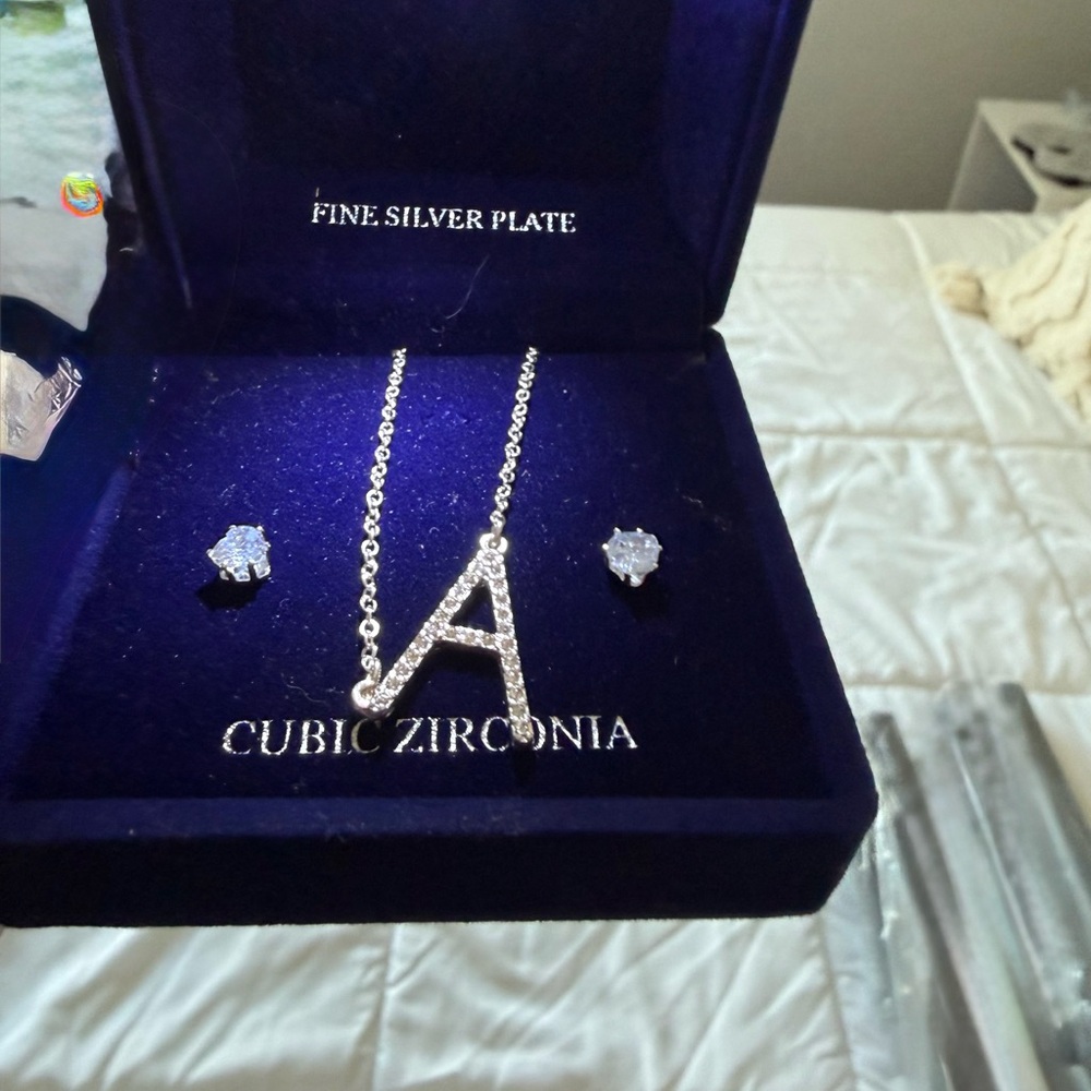 Cubic Zirconia Silver Plated Necklace and Earring Set